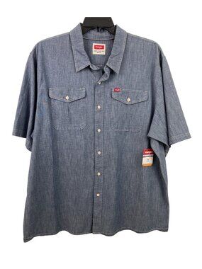 Wrangler Mens Denim Chambray Short Sleeve Button-Up Shirt 2XL